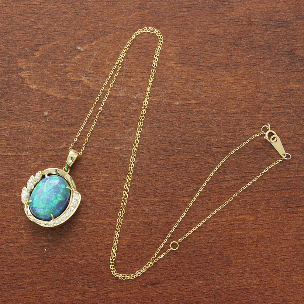 希少大粒！12ct ブラックオパール ダイヤモンド K18 yg ネックレス 鑑  