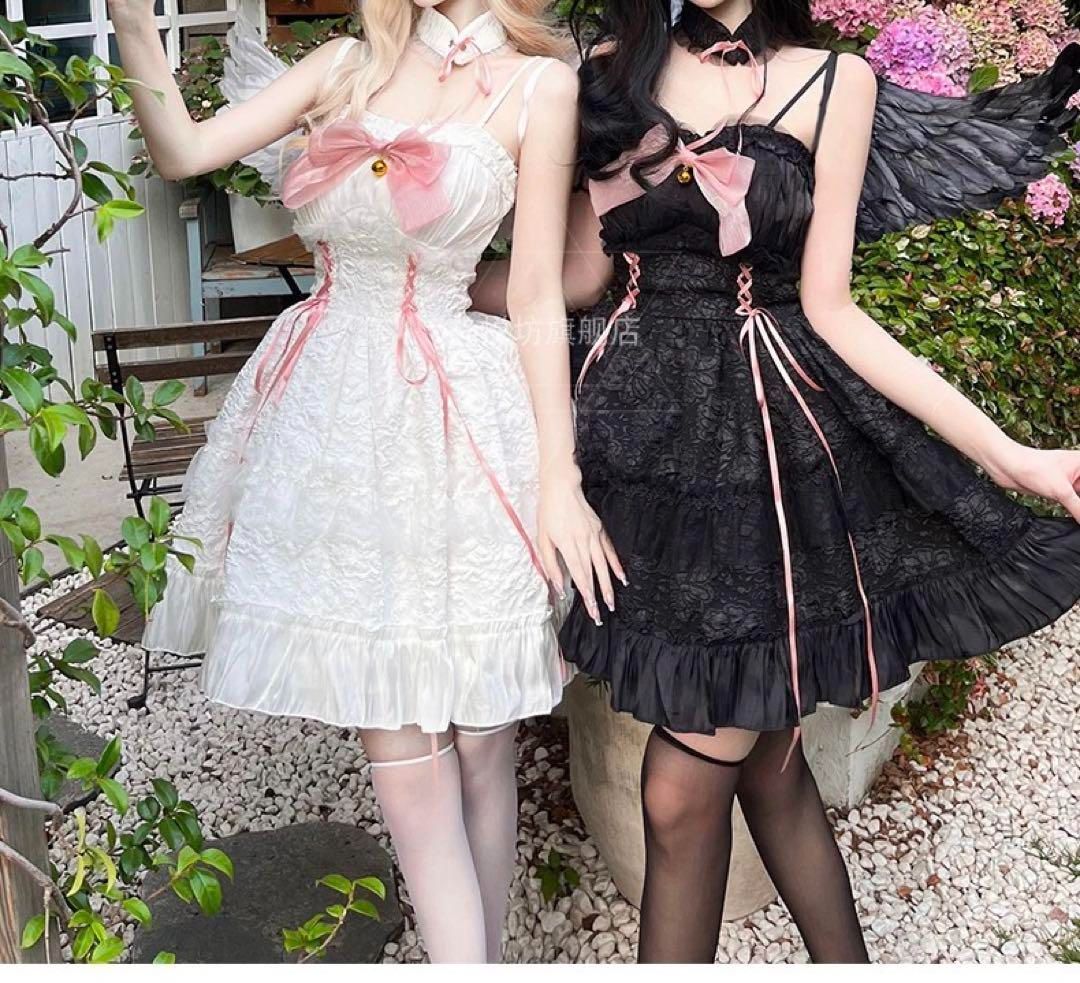 ゴスロリ・ロリータドレス 小悪魔 ゴシックjsk 甘ロリ姫 コスプレ ホワイト ゴシック風 天使悪魔 ロリィタゴスロリ JSK ホワイト L122