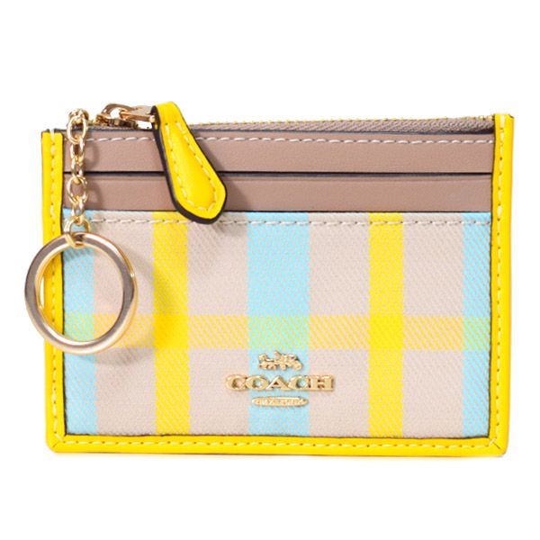 コーチ コインケース COACH キャンバス レザー プレイド チェック キーリング付き ミニ スキニー IDケース カードケース コインケース ブライトメイズマルチ CBL88