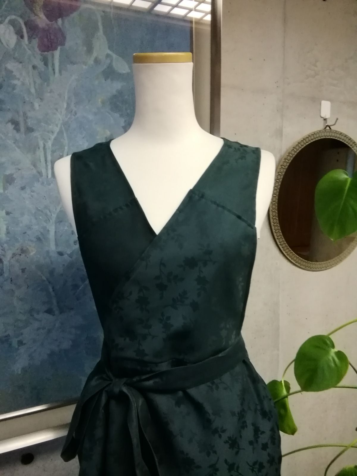 【予約中！】 日本製】S~3L ジャガード織 深緑 茶道お稽古用エプロン127100-70 エプロン・三角巾