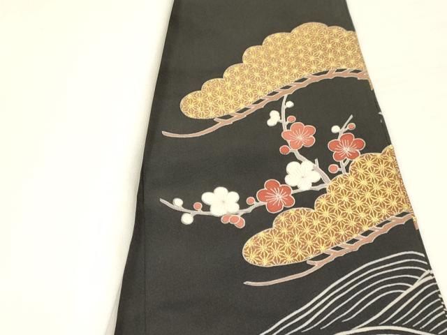 振袖７点セット　21 駒刺繍・立波松梅文・金彩・逸品 平和屋着物□豪華黒留袖 駒刺繍 立波松梅文 金彩 正絹 逸品