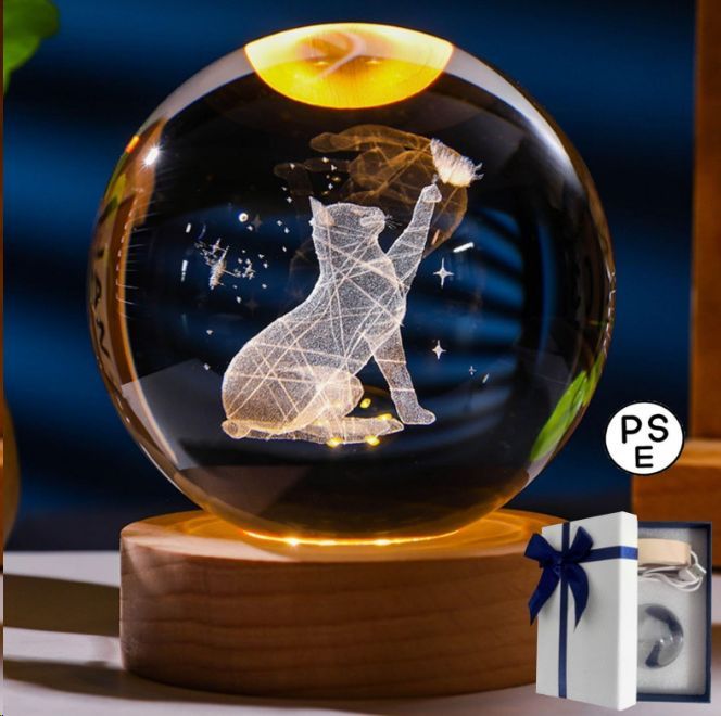 猫 グッズ プレゼント クリスタルボール LED ライト 照明 女性 ギフト き 猫グッズ 雑貨 猫雑貨 インテリア雑貨 猫グッズプレゼント 水晶玉 クリスタルライト