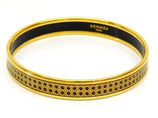 HERMES|エルメス バングル エマイユ PM ゴールド×ボルドー系 レディース ブレス □7E