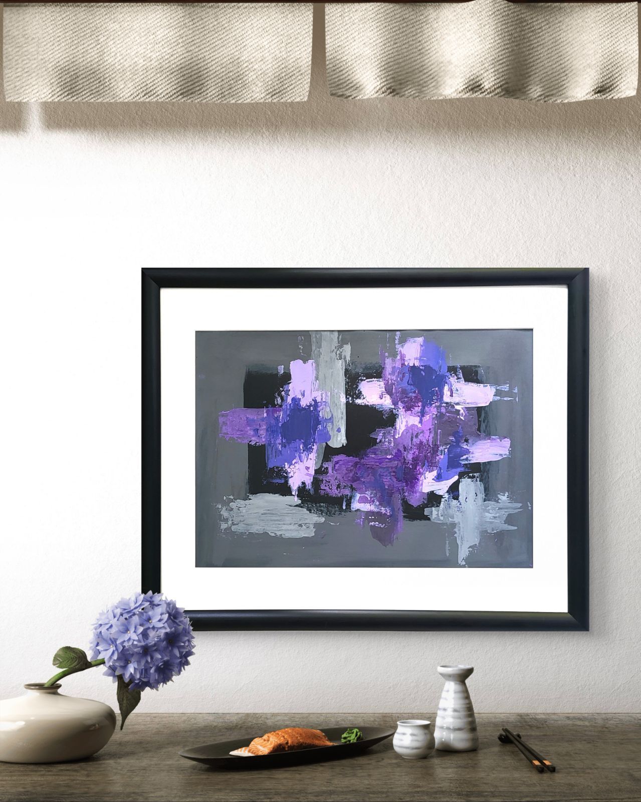 紫 / 抽象画 A3 額縁セット 53×44㎝ 原画1点のみ モダンアート 紫 / 抽象画 53×44㎝ A3 額セット インテリア 雑貨 おしゃれ