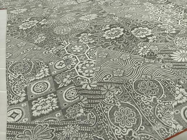 平和屋着物●天目織　お召　切嵌更紗花文　正絹　逸品　AAAU8465zg 平和屋着物○天目織 お召 切嵌更紗花文 正絹 逸品 AAAU8465zg