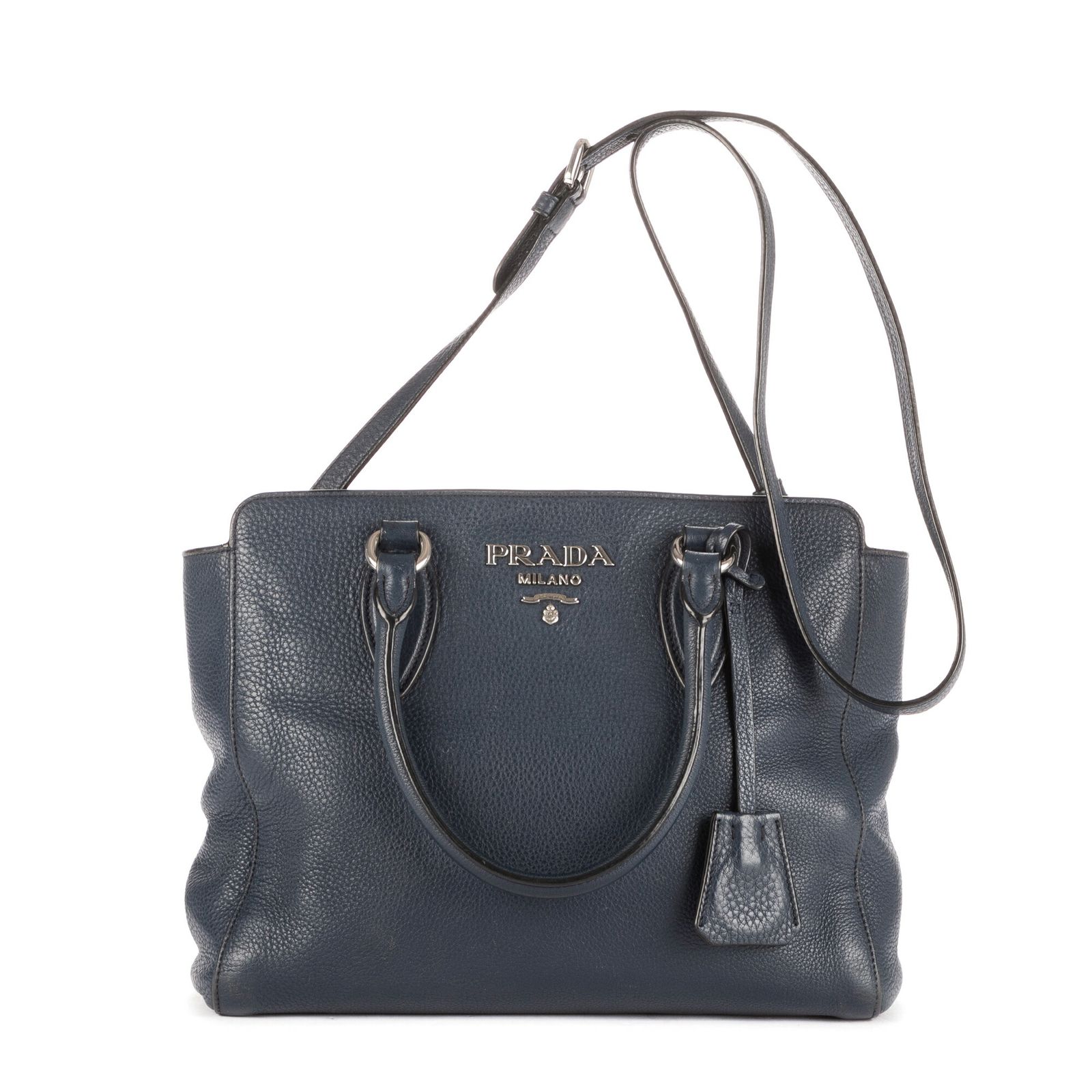 PRADA プラダトートロゴジップネイビー牛革A