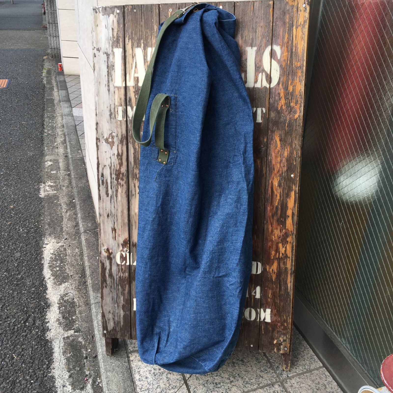 70s Vintage Local Made Denim Duffel Bag ビンテージ デニム ダッフルバッグ ミリタリー 民間用