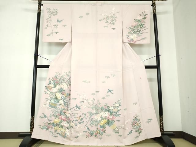 平和屋着物●本加賀友禅作家　染元千紅代表　寺西一紘　訪問着　飾花鳥文　正絹　逸品　DAAQ2977ps 平和屋着物○本加賀友禅作家 染元千紅代表 寺西一紘 訪問着 飾花鳥文