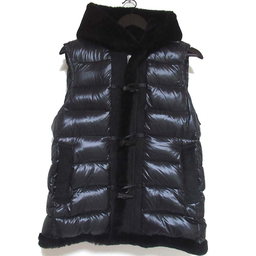 1PIU1UGUALE3×EMMETI ウノピゥウノウグァーレトレ×エンメティ DUFFLE VEST フーディ ムートン ダッフルダウンベスト 4 ブラック メンズ 古着