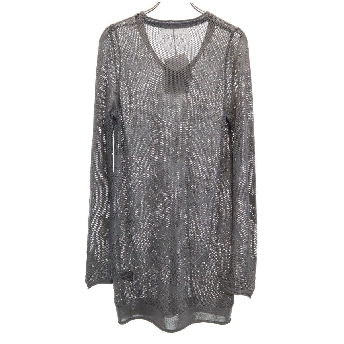 HYSTERIC GLAMOUR ヒステリックグラマー 長袖 猫 メッシュ編み チュニック グレー ニット レディース 古着