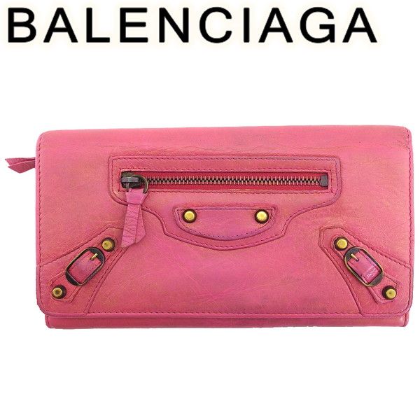【美品】バレンシアガ 長財布 フラップ ピンク エブリデイ レディース BALENCIAGA バレンシアガ 長財布 フラップ ウォレット レザー