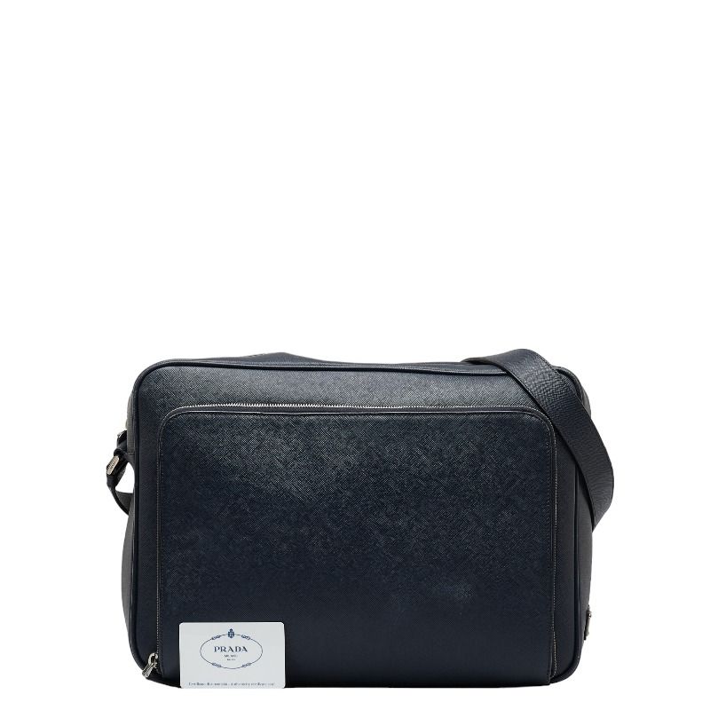 プラダ サフィアーノ メッセンジャーバッグ ショルダーバッグ VA0998 ネイビー レザー メンズ PRADA【1-0122304】