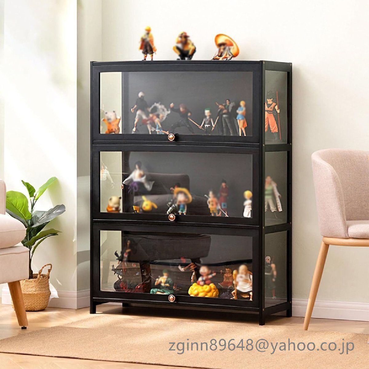 ショーケース フィギュア ディスプレイキャビネット コレクションケースショーケース アクリル ショーケース 木製 竹製 透明パネル キャビネット ディスプレイケース 棚 コレクションラック フィギュア グッズ コレクションボード キャビネット 80cm 三階