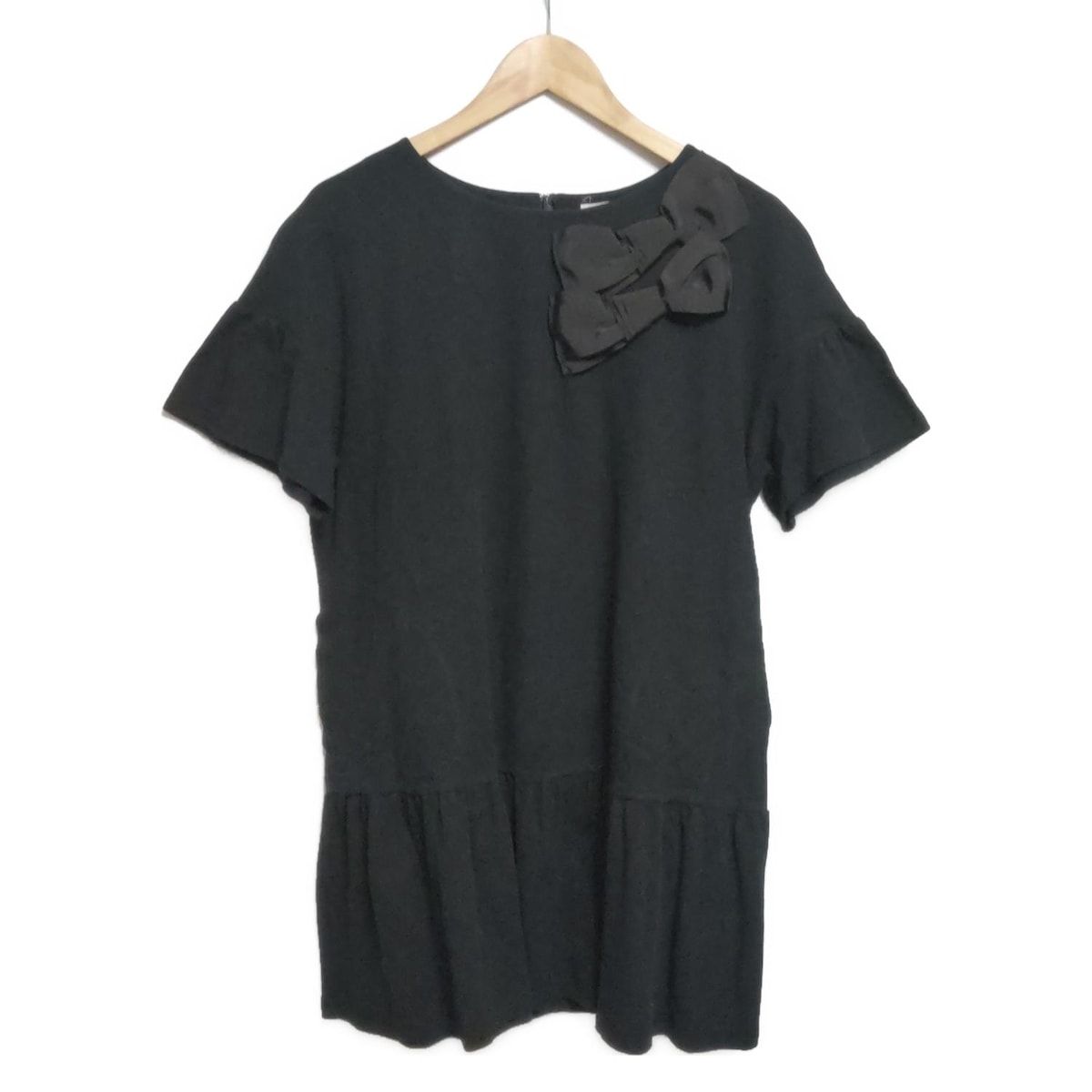 Rose Tiara ローズティアラ チュニック サイズ42 L レディース 黒 クルーネック 半袖 リボン