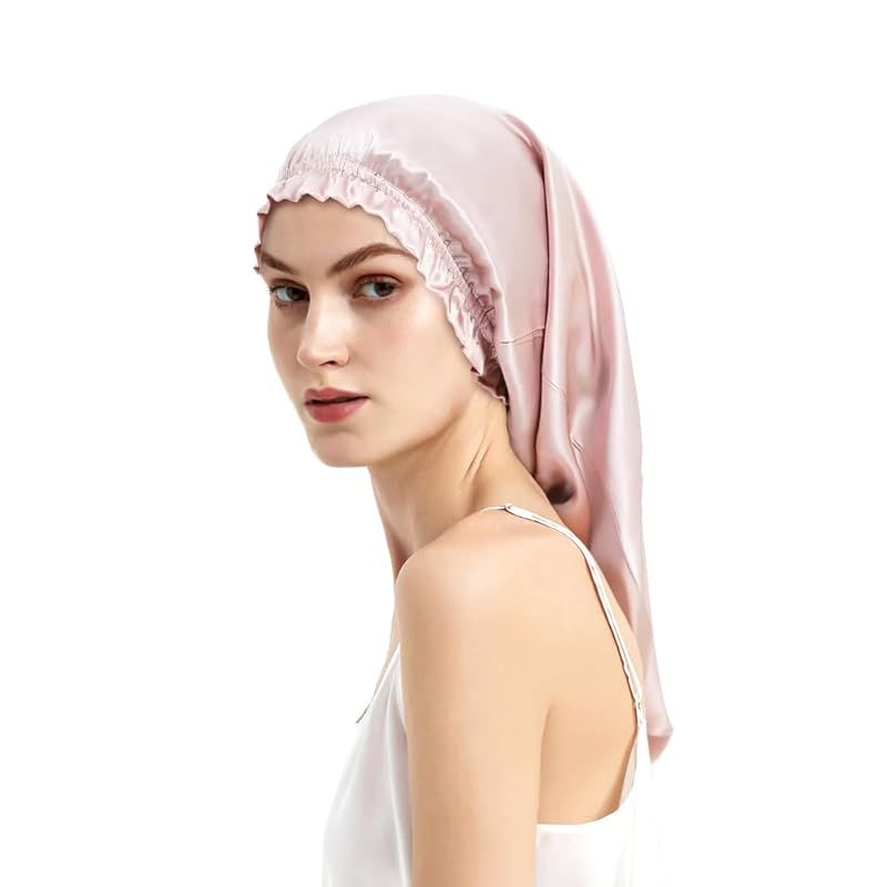 [DAISYSILK] シルク ナイトキャップ ロングヘア用 6A級 19匁 筒型 天然 シルク100% ヘアキャップ 美髪 ロングヘア 就寝用 ピンク，ブラック