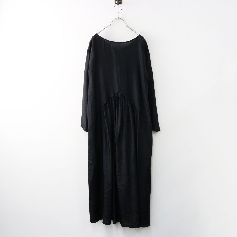 定価6.9万 2025AW ハウスオブロータス HOUSE OF LOTUS シルクハブタエギャザーワンピース M|ブラック ドレス 2400014408171