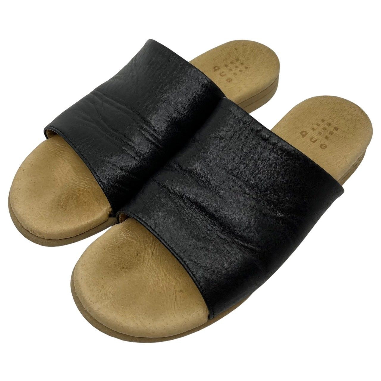 【未使用】que shoes＊サンダル(黒×黒ソール) 良品 que shoes キューシューズ オープントゥ サンダル 24.0cm
