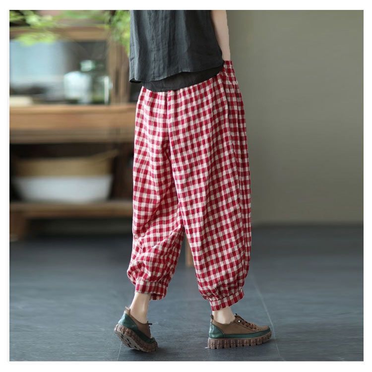 M－4XLサイズ！チェック柄パンツ レディース サルエルパンツ 九