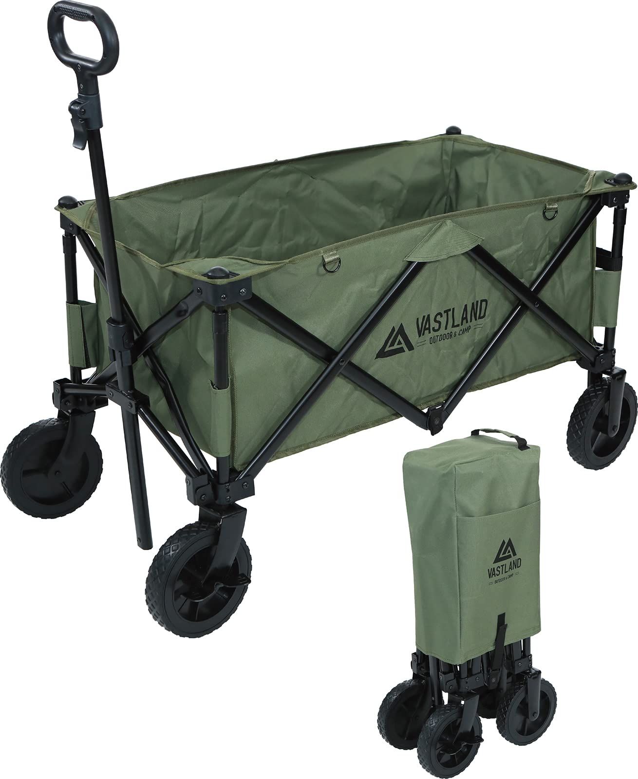 アウトドアワゴン キャリーワゴン ノーマルタイヤ オリーブ 耐荷重150kg VASTLAND ヴァストランド