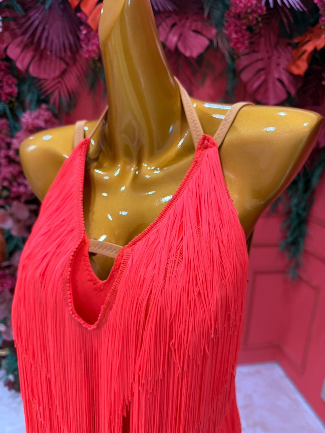 社交ダンス gentil ジャンティ オレンジフリンジワンピース サイズS