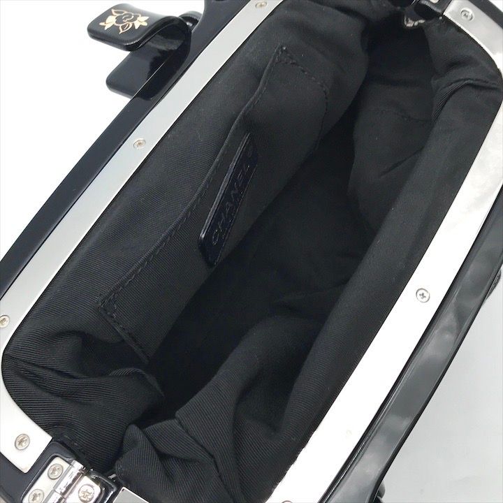 美品 CHANEL シャネル ココマーク クルーズライン キャンバス がま口 プラチェーン ショルダー バッグ ミラー付き ブラック a3591 CHANEL - 美品 CHANEL シャネル ココマーク クルーズライン キャンバス