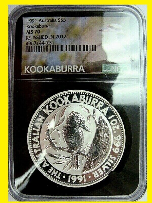 1991 Atralia Kookaburra NGC MS70 1 oz Silver BLACK Ce LOW pop