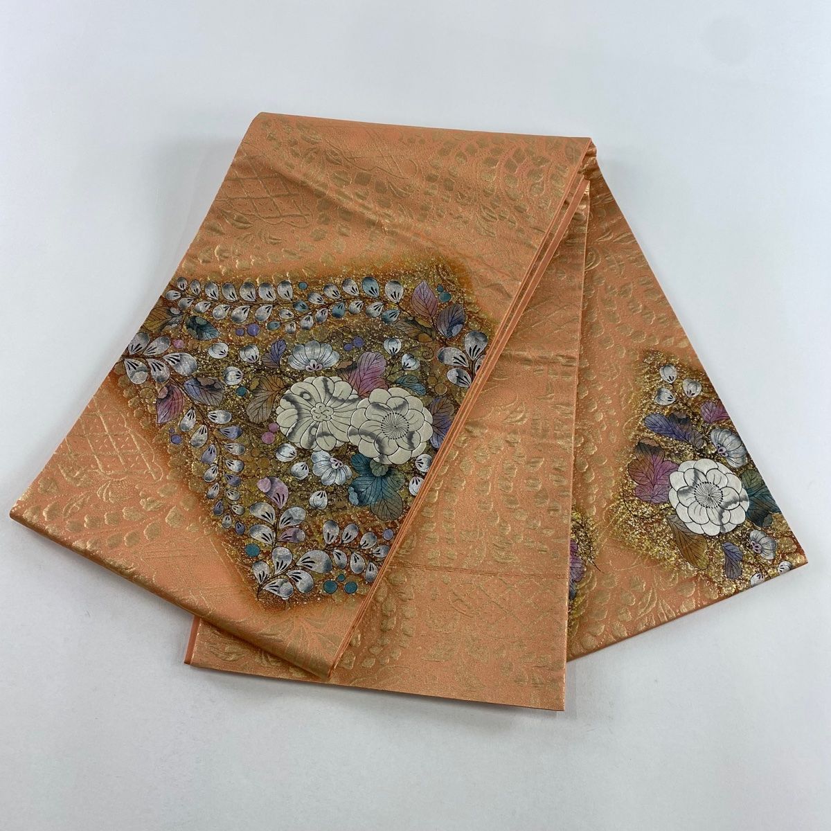 袋帯 美品 秀品 辻が花柄 雲文 刺繍 金銀彩 オレンジ お太鼓柄
