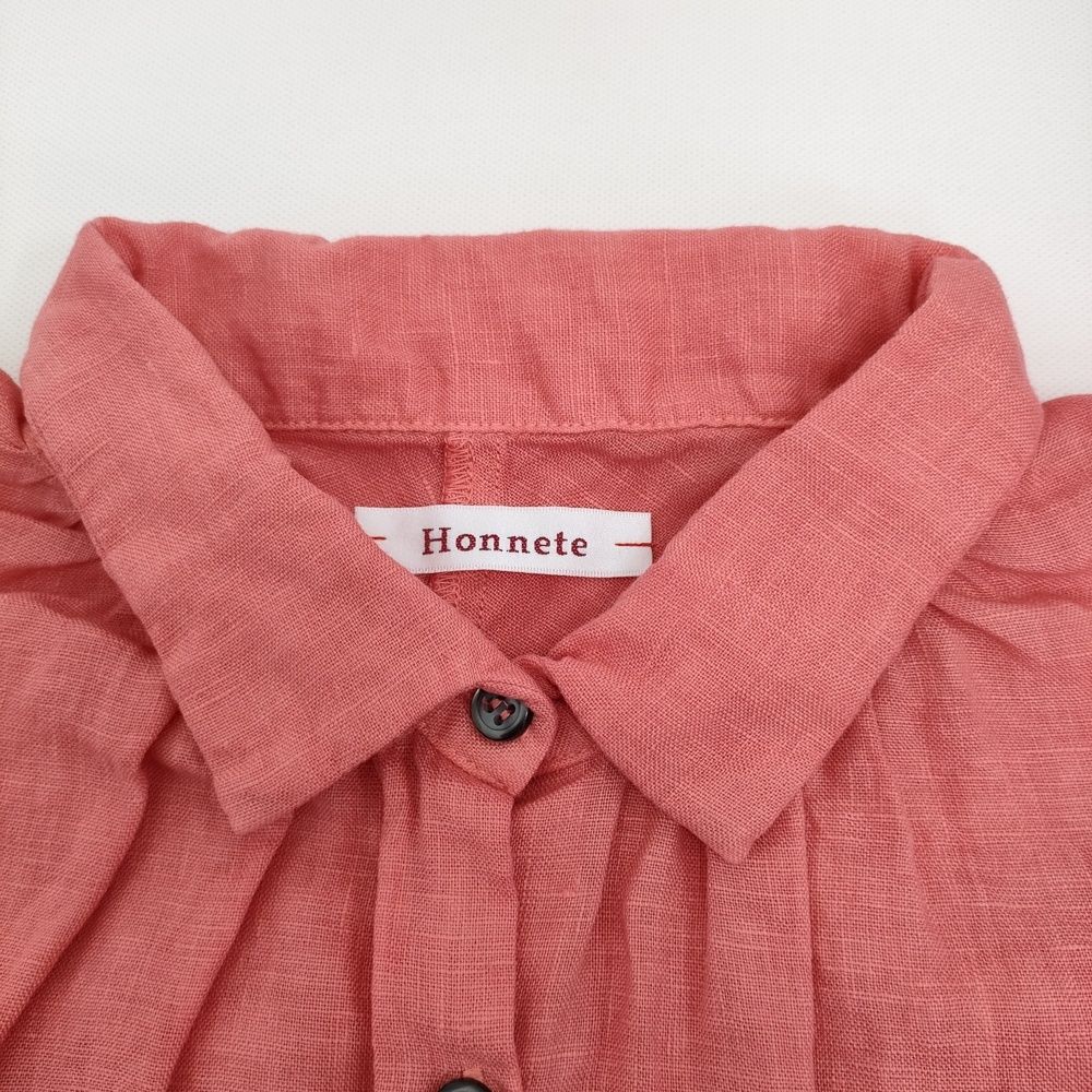 Honnete ハーフスリーブリネンギャザーブラウス 定価30800円 ブラウス