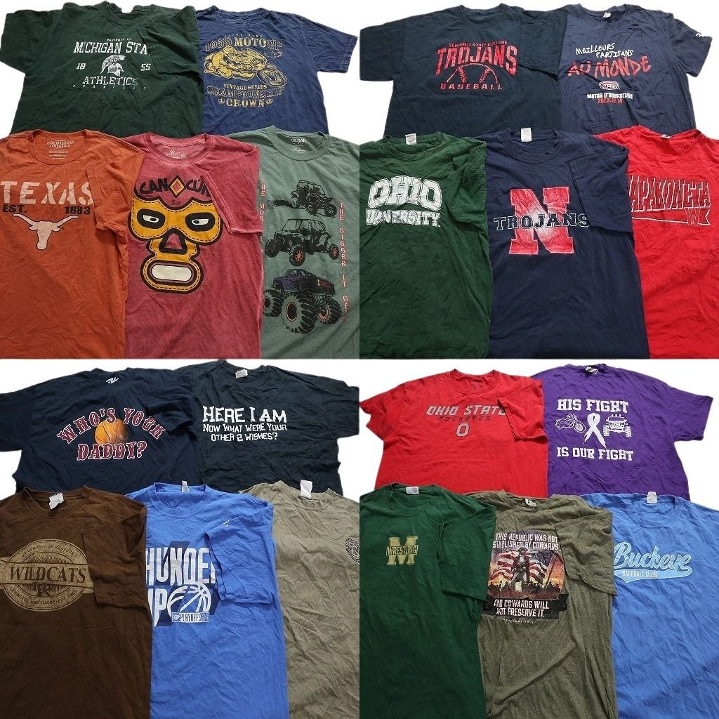 【全国無料，人気】 古着卸 まとめ売り カラーmix プリント 半袖Tシャツ 20枚セット (メンズ XL ) チームロゴ 英文字プリント ワンポイント 中古 古着 NA0541 その他