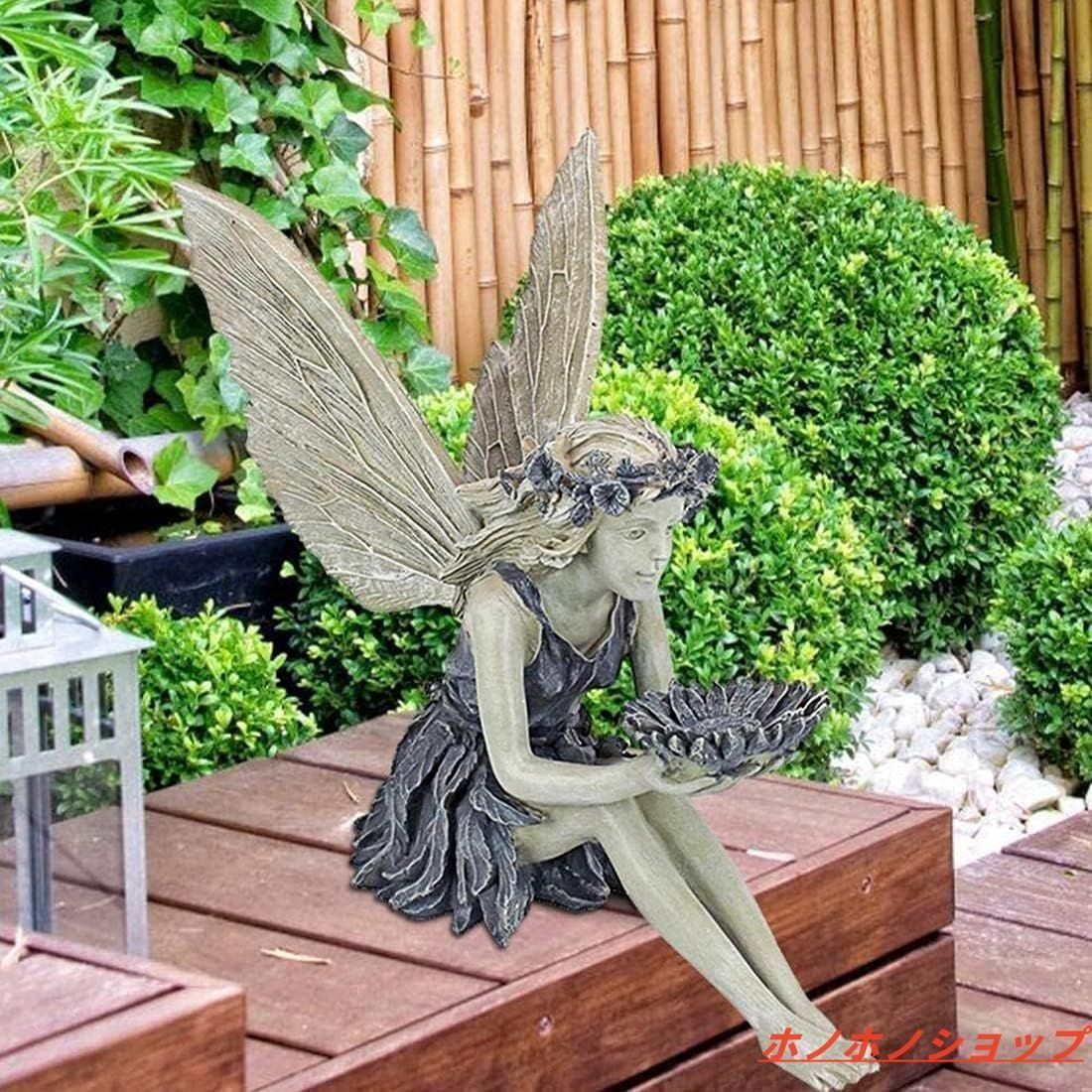 ベランダ　お庭　インテリア　可愛い　天使像　ガーデニング ガーデンオーナメント 天使 アンティーク調 ライト 付き