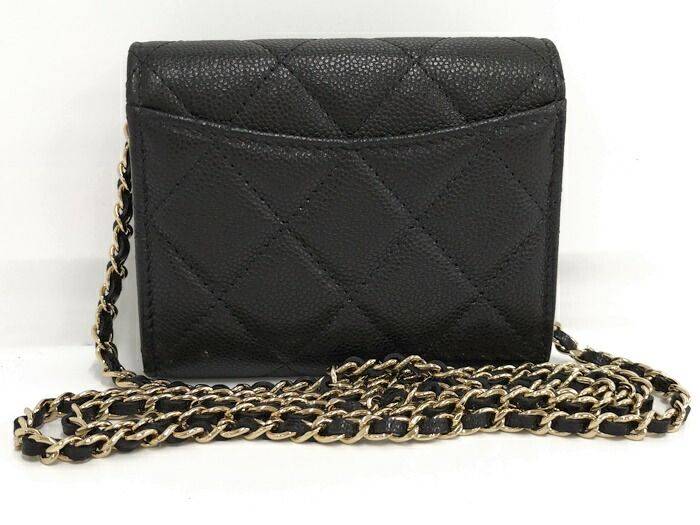 CHANEL チェーンウォレット キャビアスキン レザー ブラック AP0238  