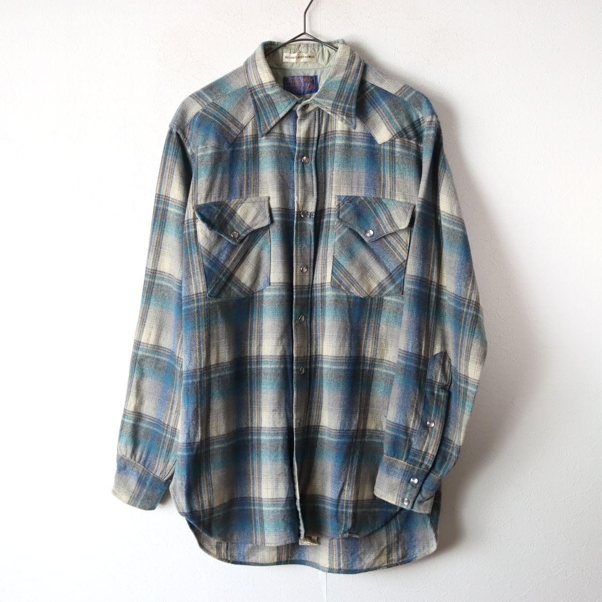 USA製 70s ペンドルトン PENDLETON チェック ネルシャツ グレー ブルー sizeM