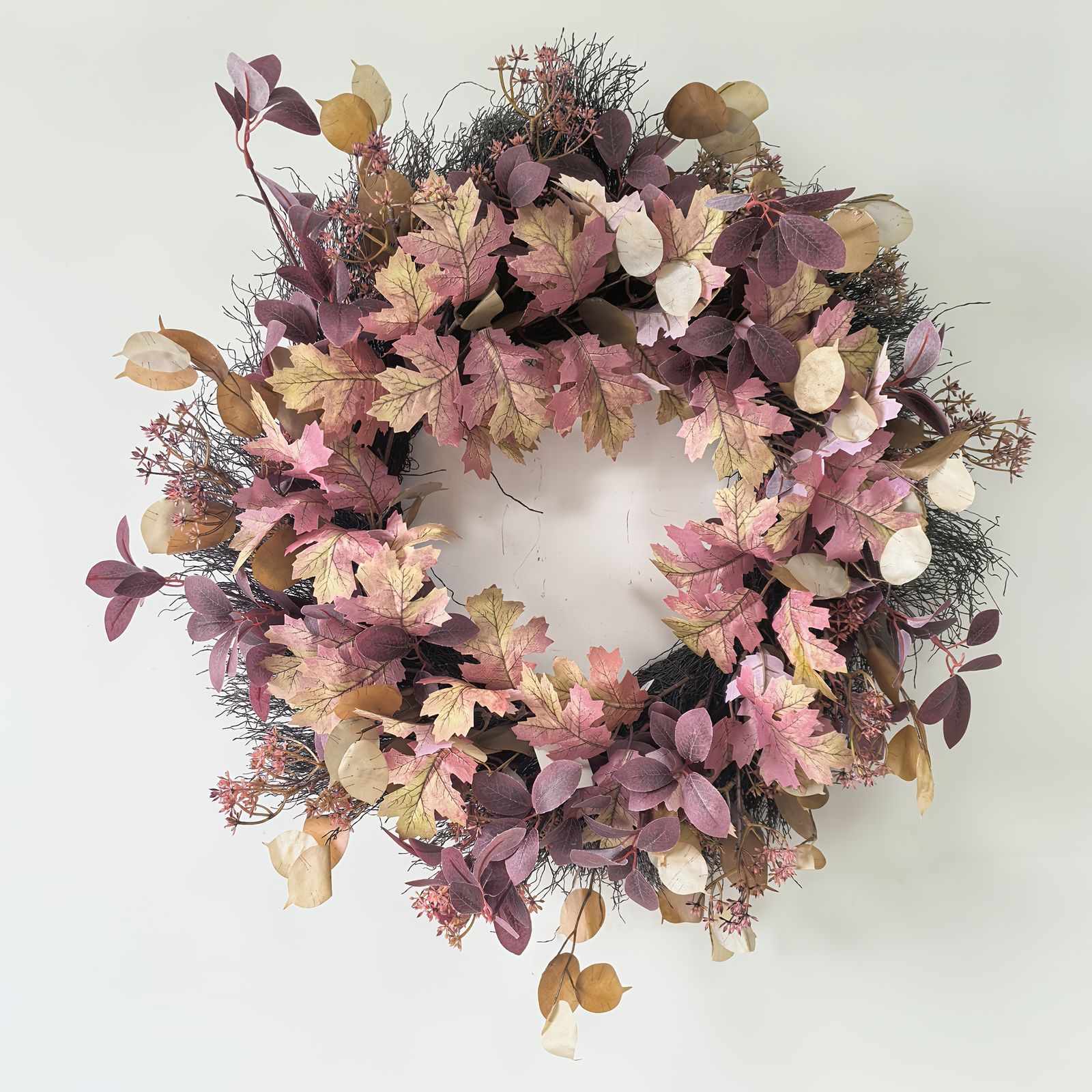 全天候対応 大型 24インチ リアルな赤い紅葉リース - 感謝祭 ハロウィン クリスマスに最適 農家風玄関 マントルピース飾り メンテナンス不要 耐久性抜群の秋の装飾 NEXPOTALLINN_EU