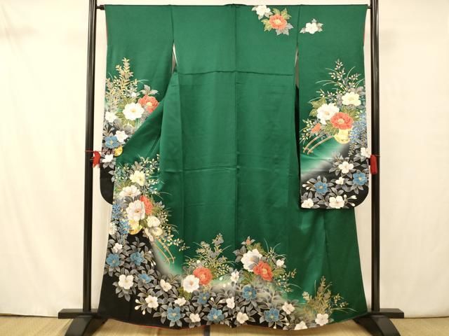 平和屋着物□豪華振袖 駒刺繍 花車文 暈し染め 金彩 正絹 逸品