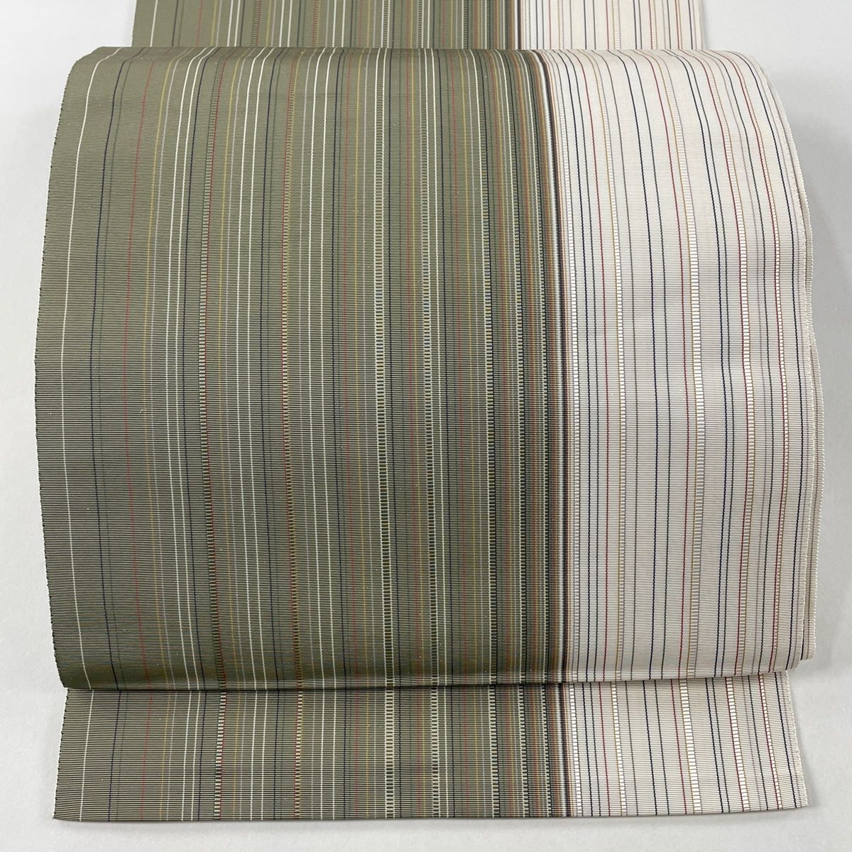 名古屋帯　博多織　松葉仕立て 名古屋帯 博多帯 博多織 帯 八寸 松葉仕立て 隆毘間道 黒 縞 華紋 筑前