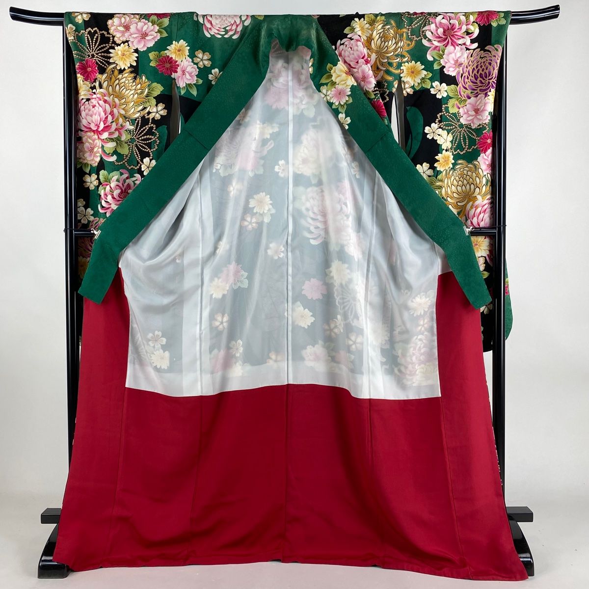振袖 身丈174cm 裄丈67.5cm L 袷 山本寛斎 落款 菊 桜 刺繍 金糸