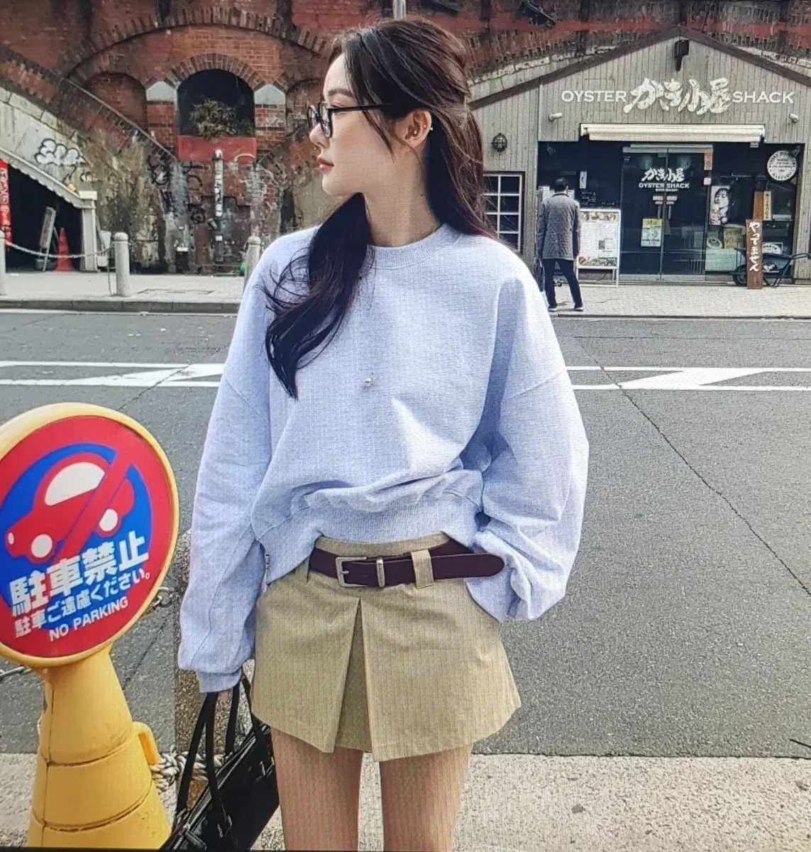 海外発送 オーバーサイズ トレーナー ＋ プリーツ スカパン セット