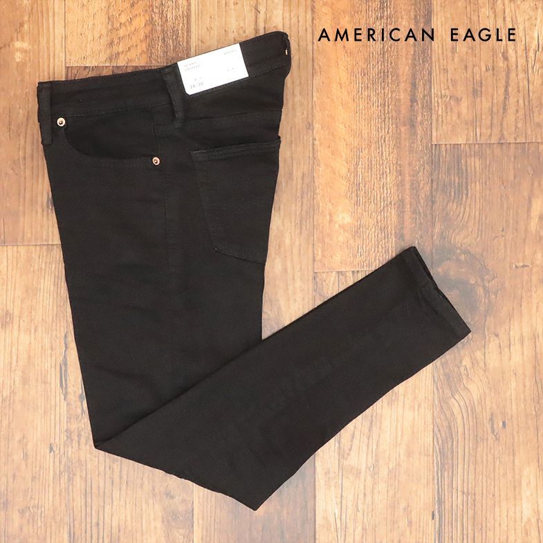 AMERICAN EAGLE/32インチ/スキニー デニムパンツ 1114-6600 ストレッチ ウォッシュ加工 無地 新品/黒/ブラック/ih324/