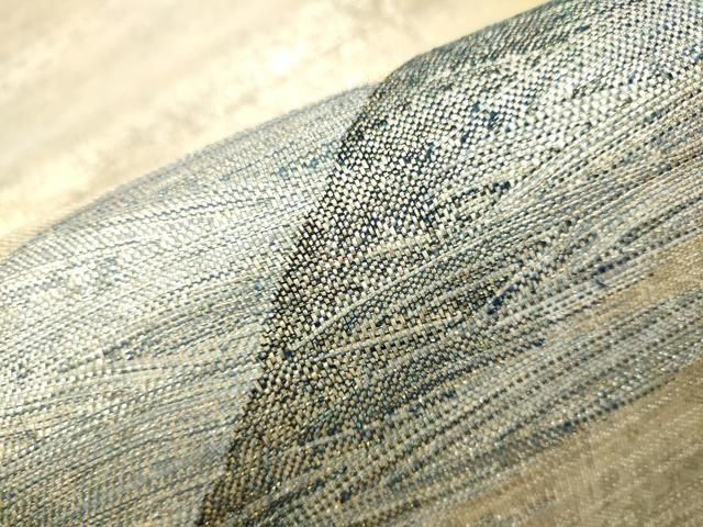 平和屋着物○西陣 老舗 渡文謹製 手織 太鼓柄袋帯 紬地 遠山文 銀糸  