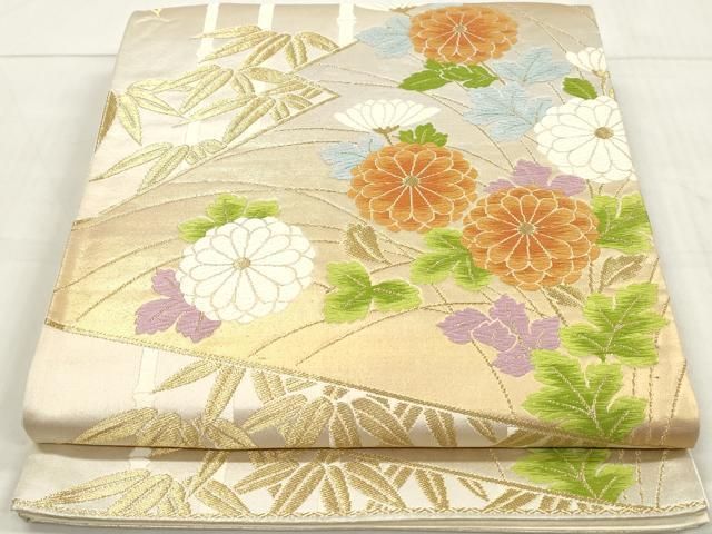 ten　金糸袋帯 袋帯 美品 秀品 鶴 金銀糸 箔 金色 六通 正絹 【中古】