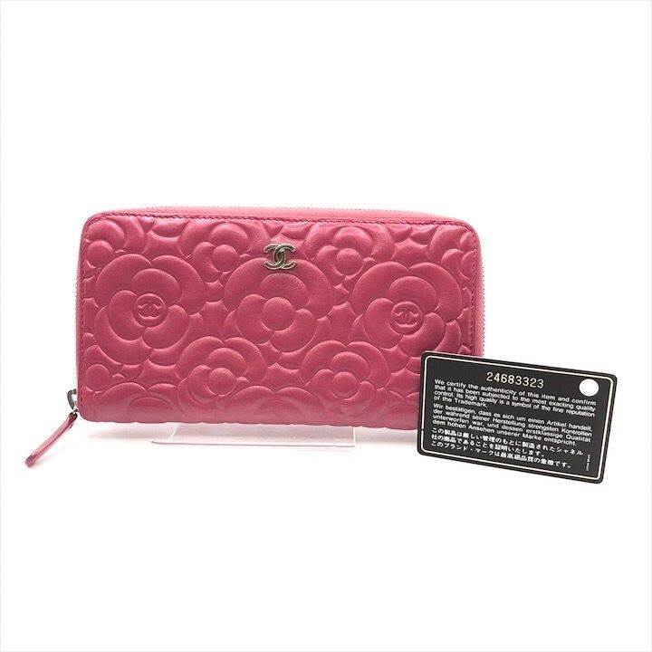 美品 CHANEL シャネル カメリア レザー ラウンド ファスナー