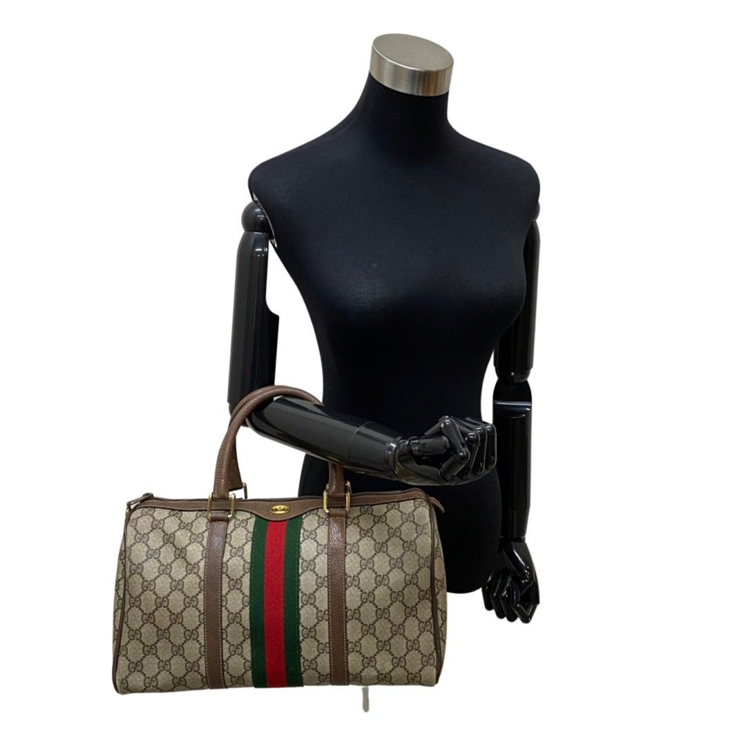 極 美品 GUCCI グッチ オールドグッチ シェリーライン GG ロゴ 金具 レザー 本革 ハンドバッグ ミニ ボストンバッグ ブラウン 02860