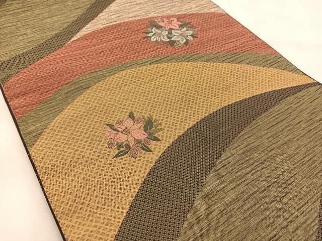 地味なお着物もパッと華やかに、秋にピッタリ！派手シックな正絹開き名古屋帯 平和屋着物◎本場筑前博多織 八寸名古屋帯 唐織 草花文 正絹