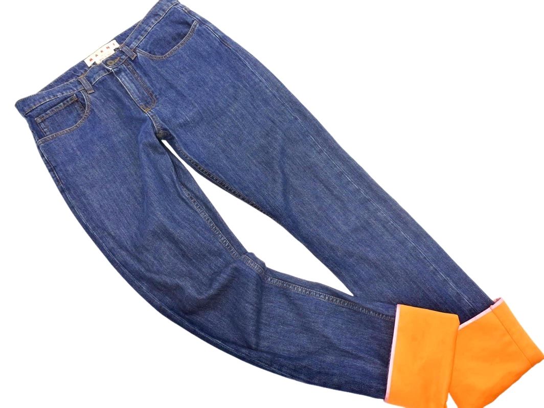 MARNI マルニ ロールアップ デニムパンツ size40|インディゴｘオレンジ ◎レディース