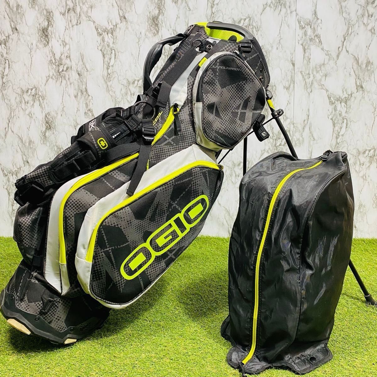 【良品】オジオ RECOIL スタンド式 キャディバッグ グリーン×ブラック 良品】オジオ RECOIL スタンド式 キャディバッグ グリーン