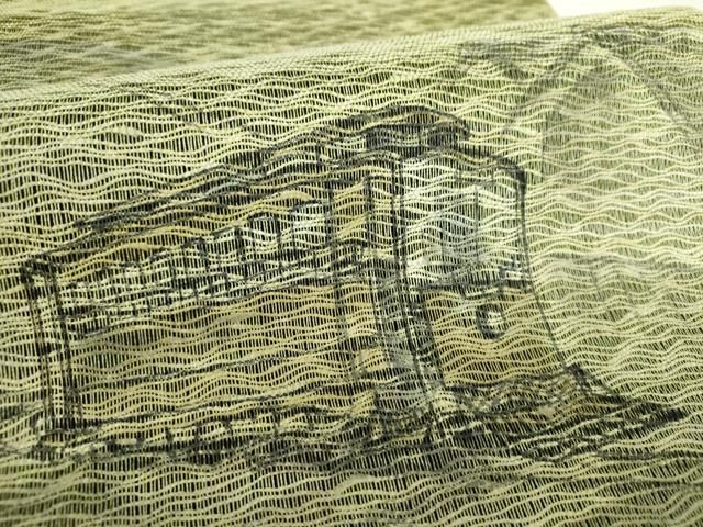 平和屋着物▽太鼓柄袋帯　作家物　スリーシーズン帯　春　夏　秋　櫛織り　手描き　路面電車　正絹　逸品　未使用　DAAS3179ps 平和屋着物▽太鼓柄袋帯 作家物 スリーシーズン帯 春 夏 秋 櫛織り