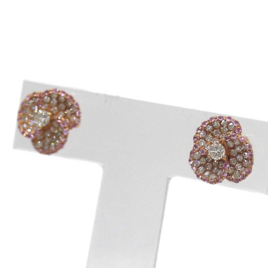 K18PG/18金 ピンク・サファイア ダイヤ ピアス PS0.30・D0.61刻印 鑑別  