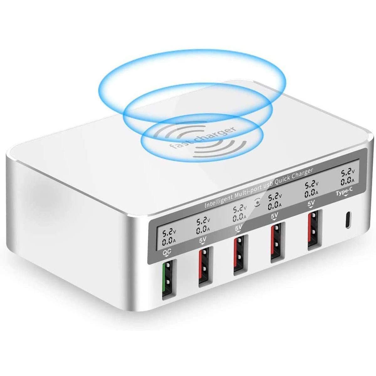  QI無線+QC有線急速充電器 電圧電流表示 ワイヤレス 充電器プラグ QC3.0 モバイルバッテリー