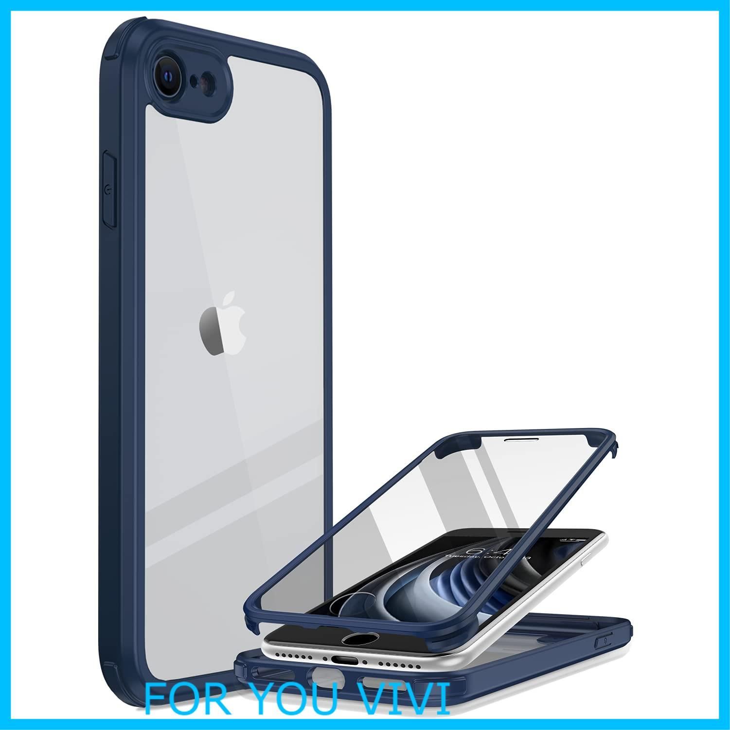 【人気商品】Miracase iPhoneSE用 ケース 第2世代 iPhoneSE2用ケース 第3世代 SE3 iPhone8用ケース 2020 9H強化ガラス 4.7インチ フルカバー 360保護 ネイビーブルー