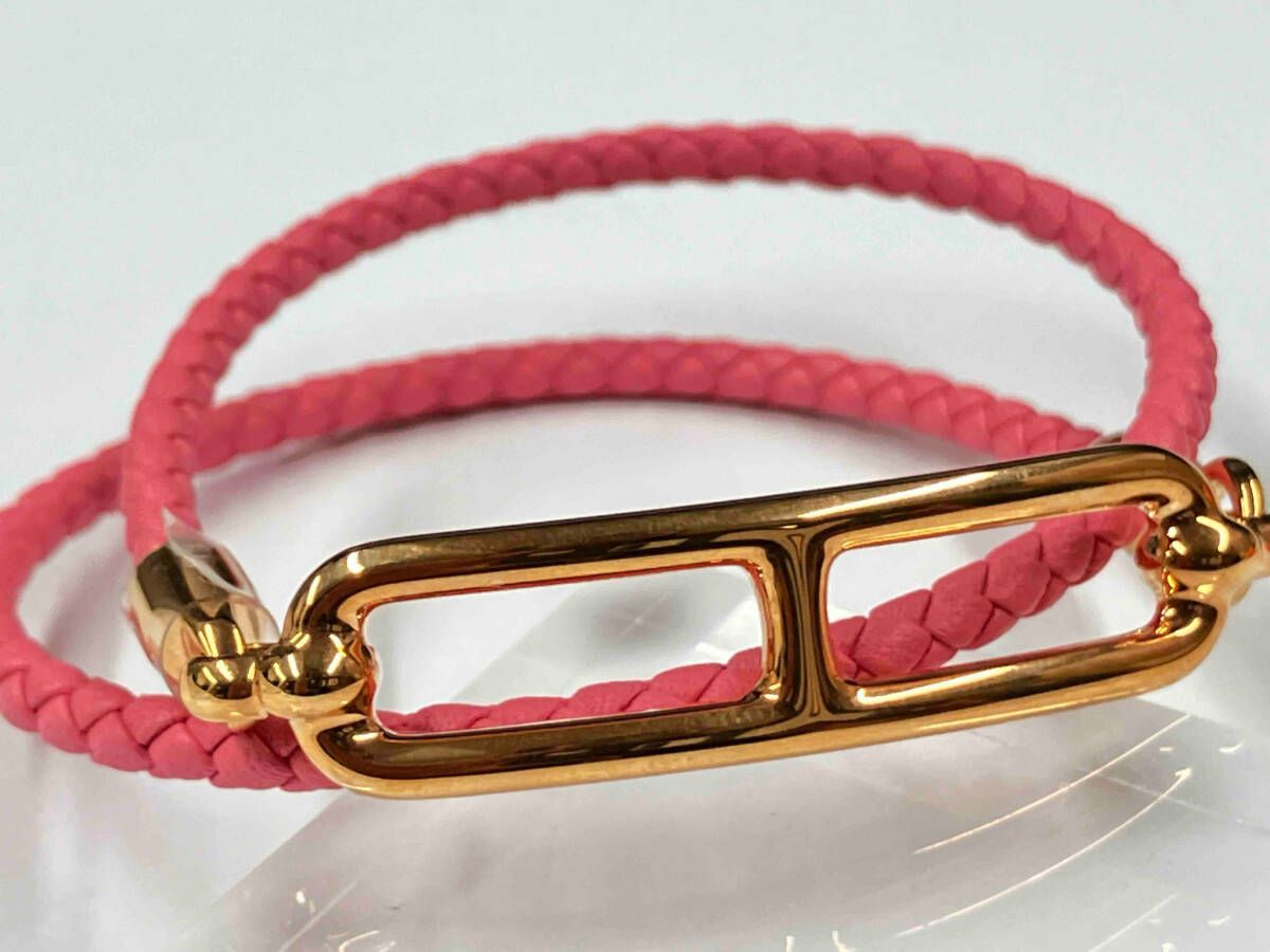 HERMES エルメス レザーブレスレット ドゥブルトゥール 14.5cm ピンク×ゴールド